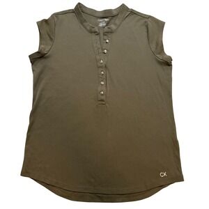 Calvin Klein Womens Olive Green Top Size S Silver Button